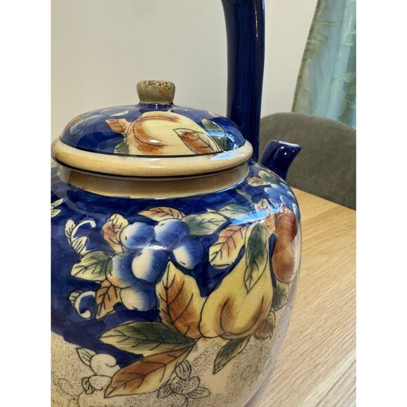 Ceramic Teapot Cobalt Blue Yellow Pears VINTAGE - Picture 4 of 7